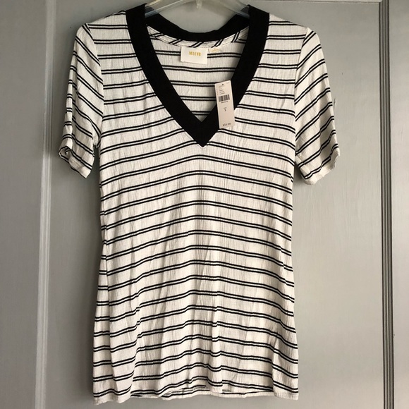 NEW Maeve B&W Striped Ribbed Top - Picture 2 of 5